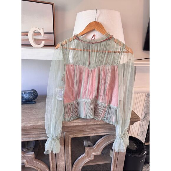 ME+EM Women's Green Layered Tulle Top With Tie Size 8 - Picture 2 of 9